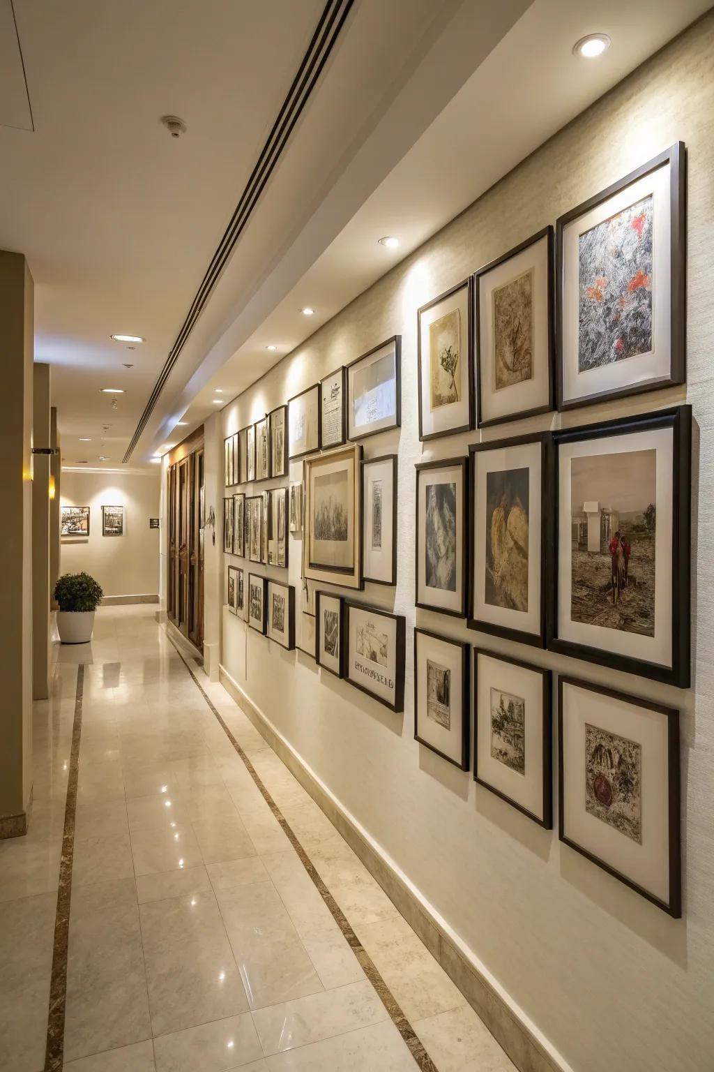 Turn your hallway into a personal gallery with carefully selected wall art.