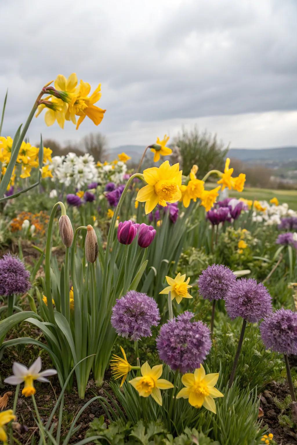 A mixed flower bed offering a vibrant tapestry of textures and colors.