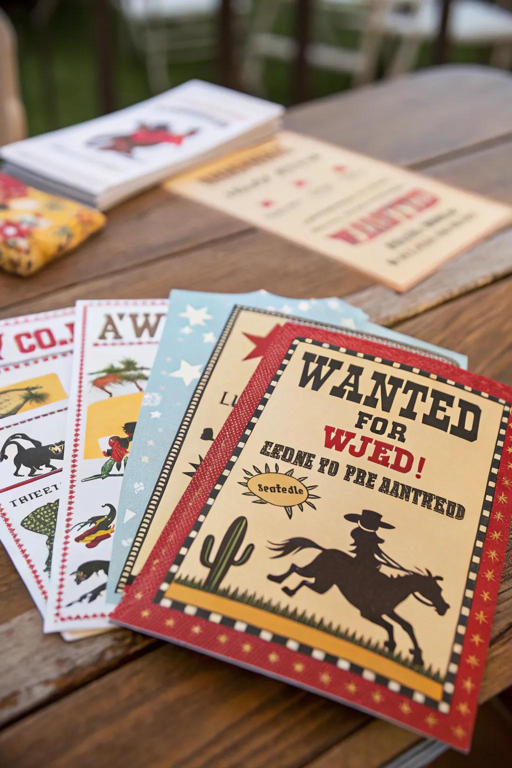 Wanted poster invitations set the perfect Western tone.