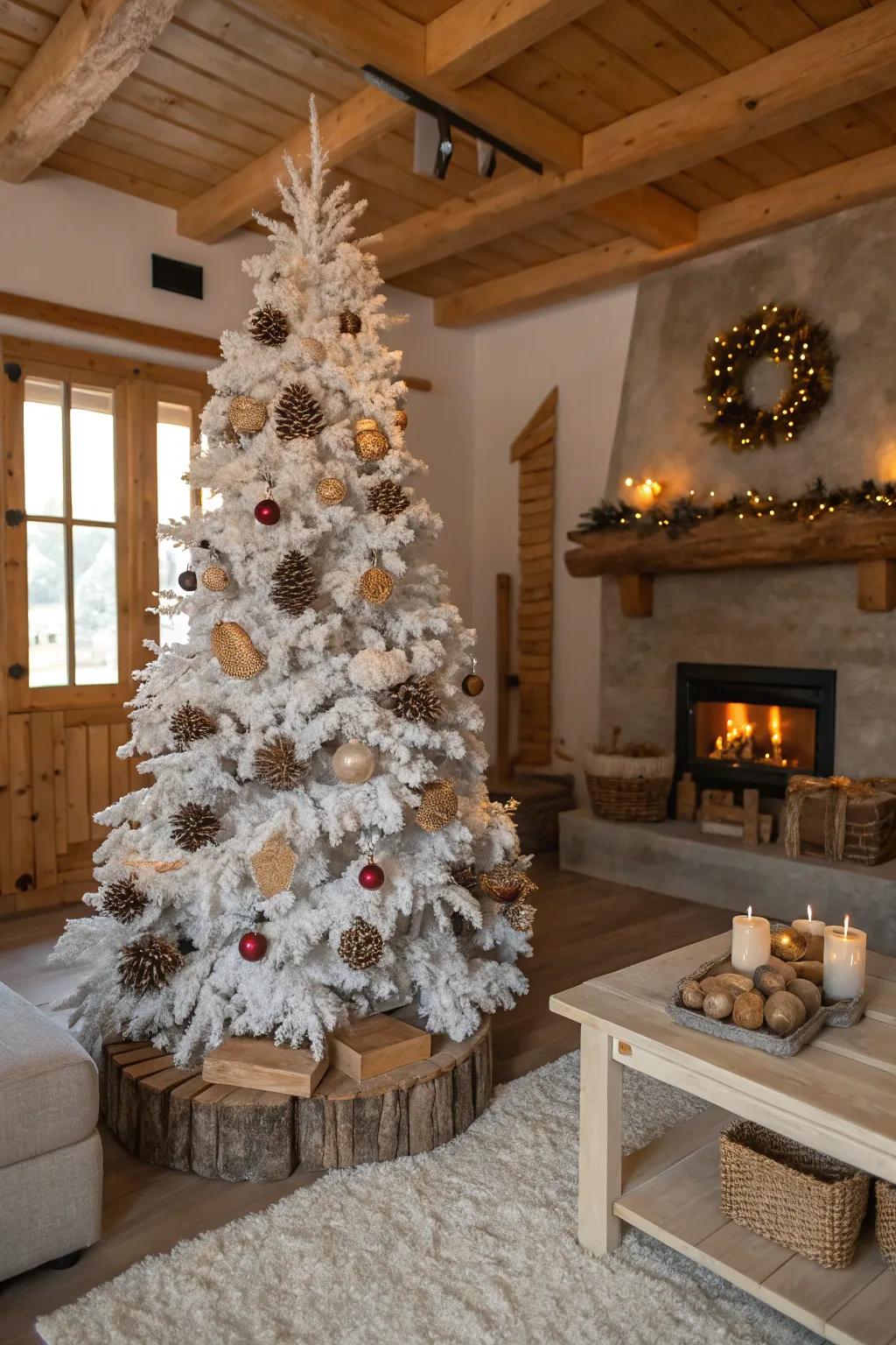 Countryside verdant charm on a white Christmas tree.