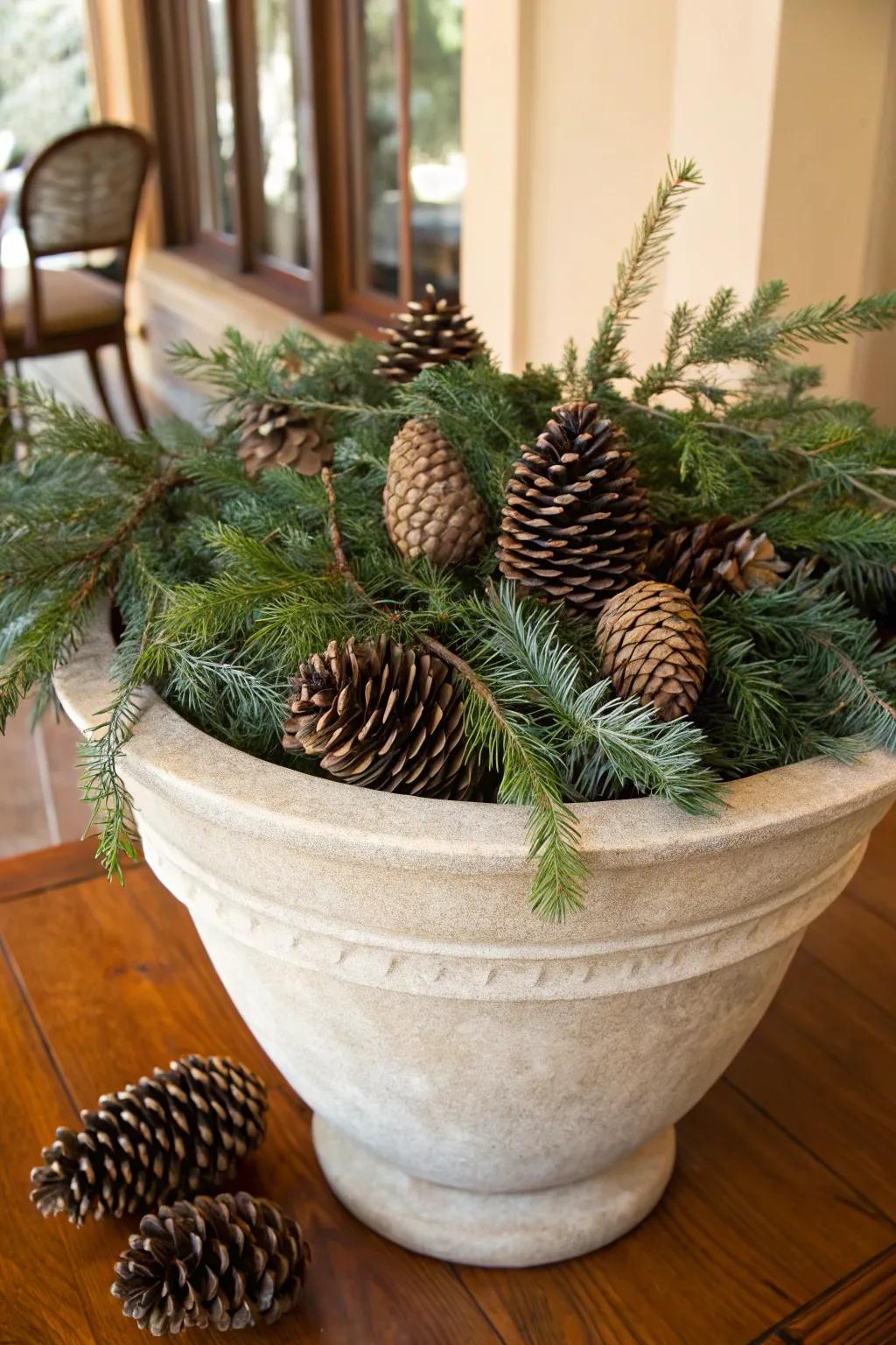 Pinecones imbue a countryside texture to your winter planting compositions.