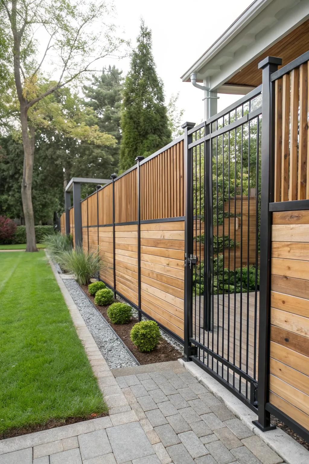 Mixing materials brings a unique and modern edge to wood fences.