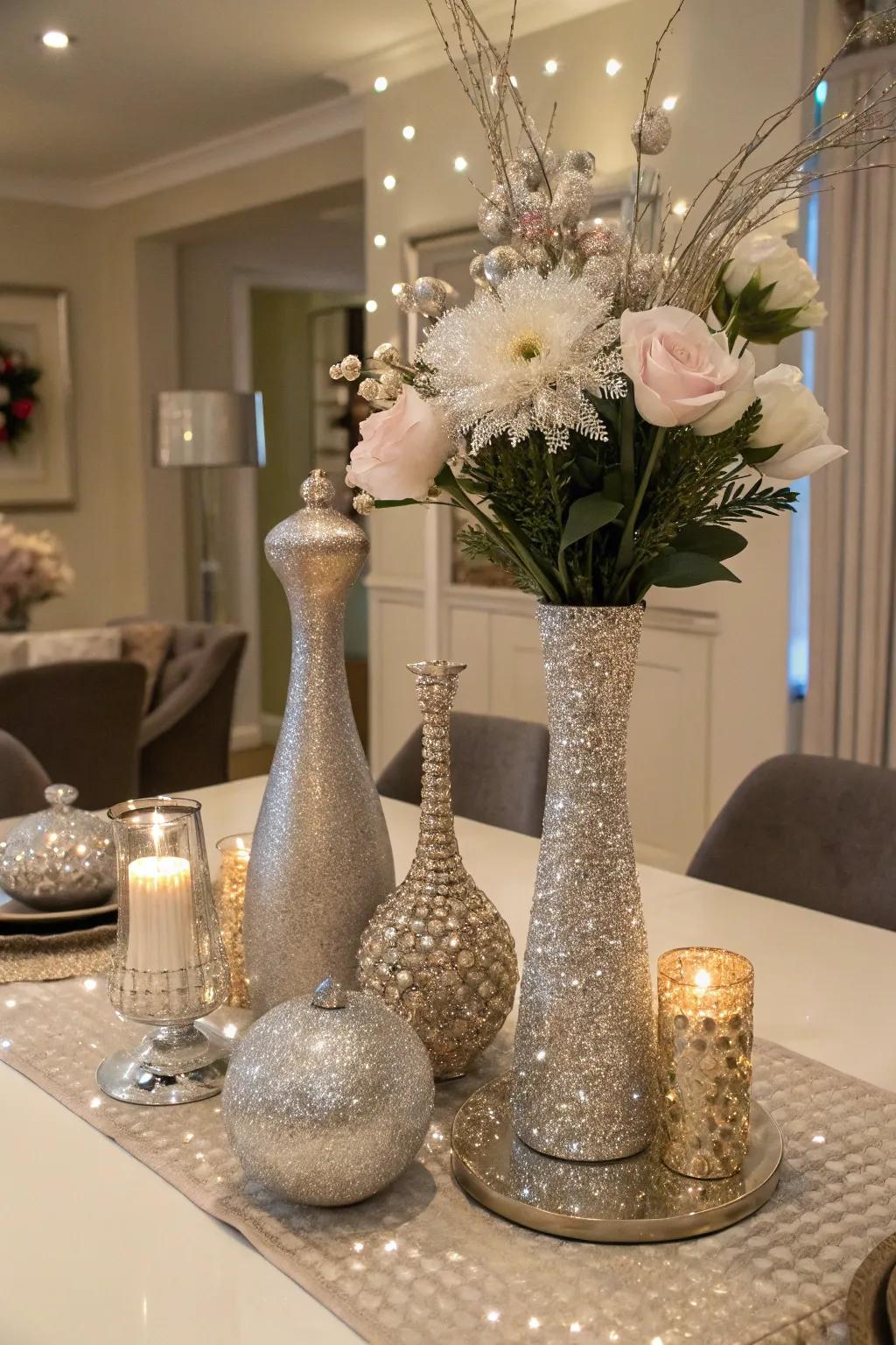 Sparkling centerpieces that shimmer under party lights.