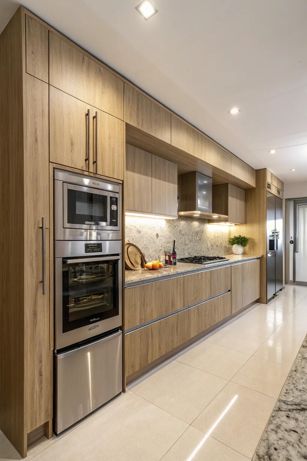 Seamlessly integrated appliances in base cabinets for a cohesive look.