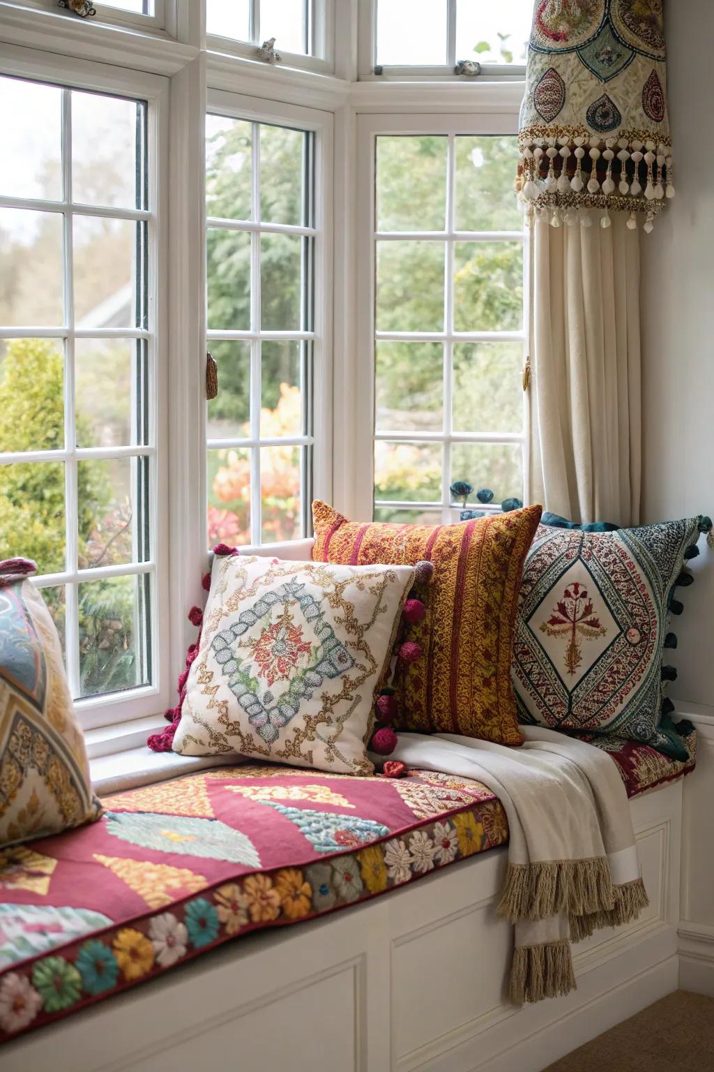 Infuse your space with bohemian charm through eclectic patterned cushions.