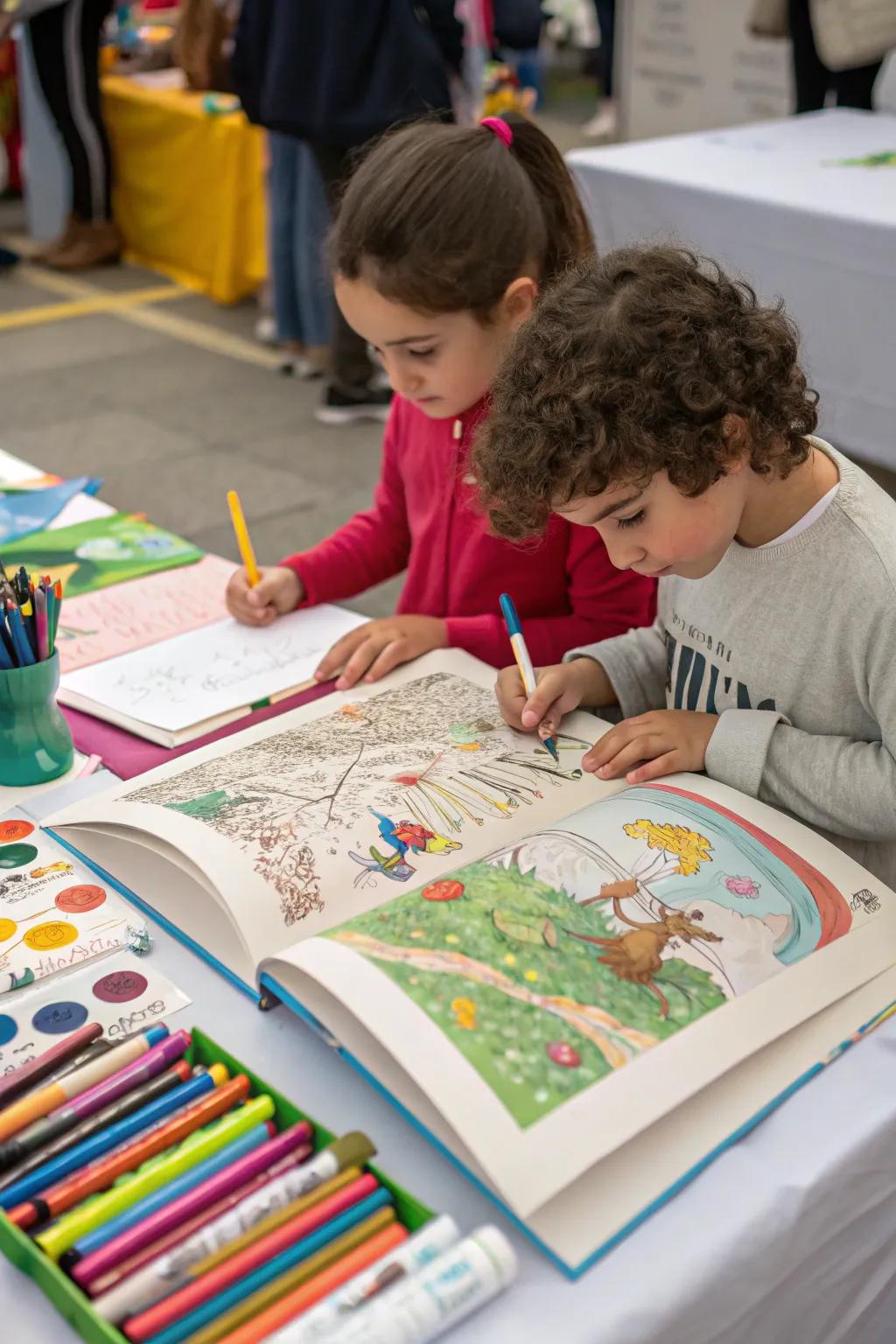 Inspire creativity with a craft center, using a large book as a canvas.
