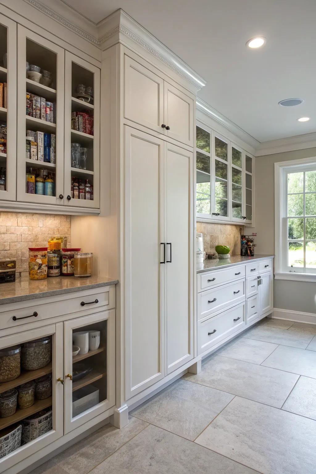 Floor-to-ceiling cabinets provide both storage and style.