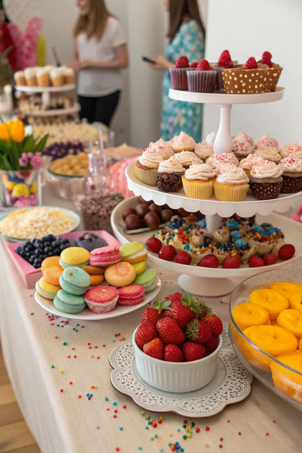 A DIY dessert bar adds a sweet and interactive element to the party.