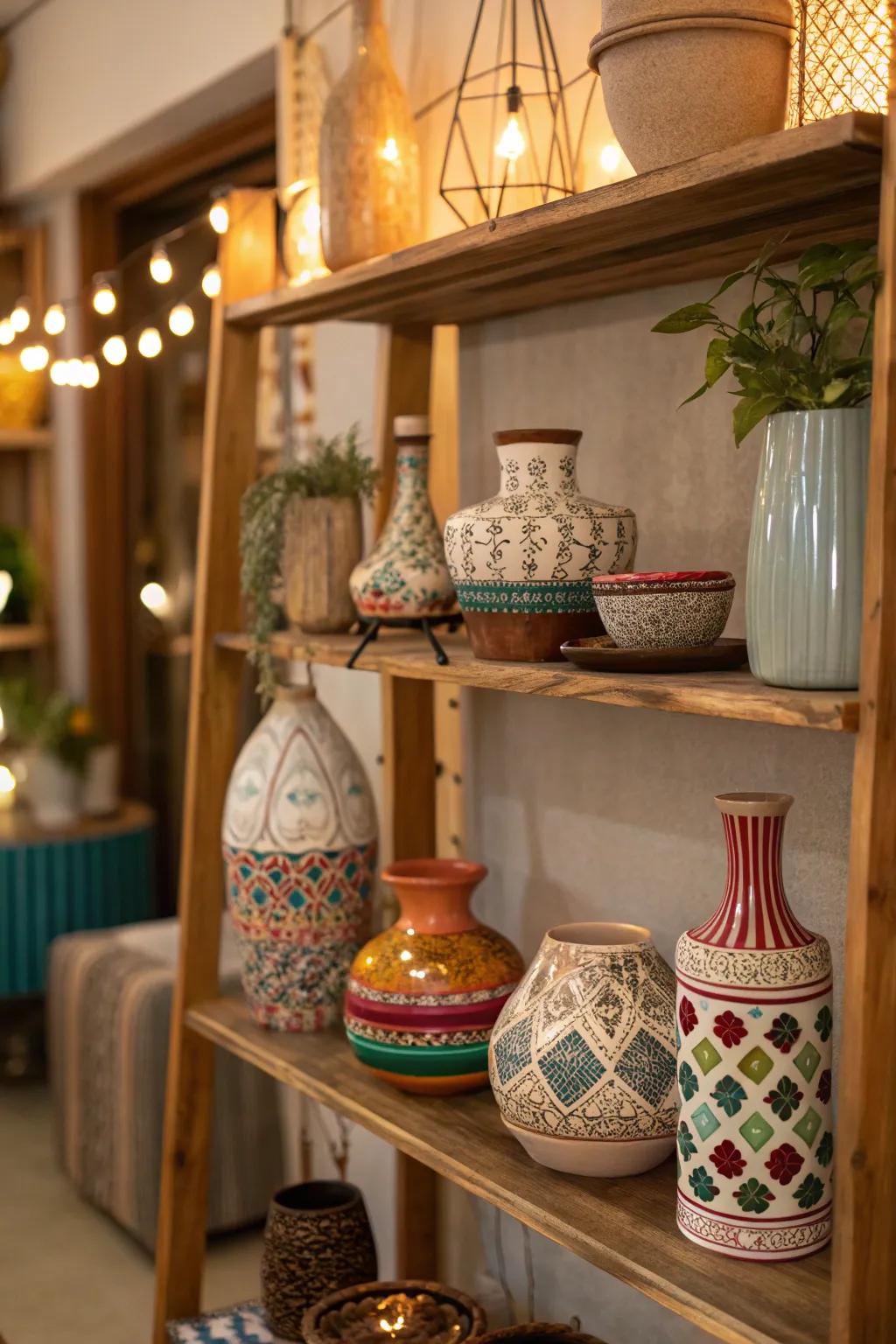 Unique vases and ceramic artifacts supply distinctiveness.