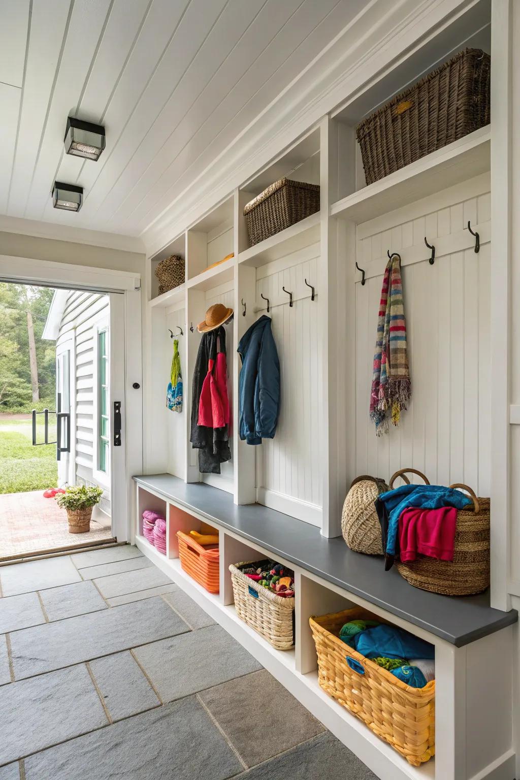 A practical mudroom breezeway that enhances organization and convenience.