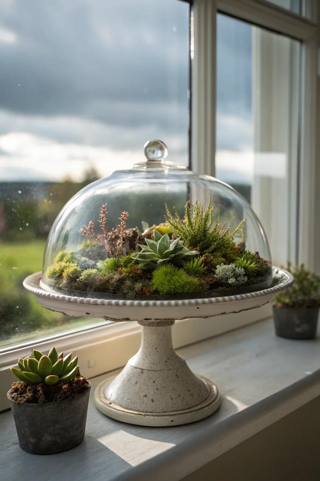 Invite a fragment of nature indoors with a verdant moss and succulent tableau.