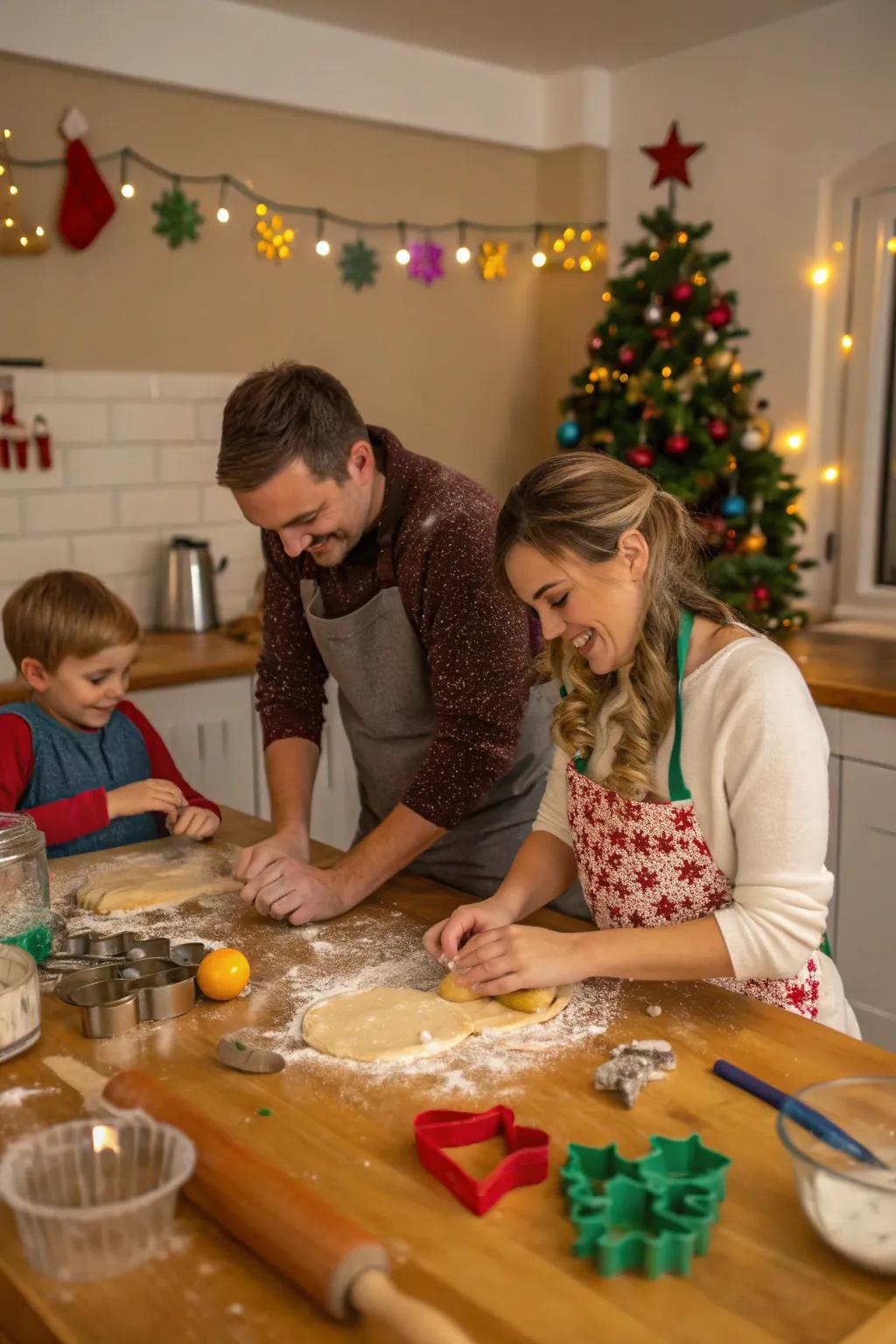 Baking cookies together brings out the festive spirit.