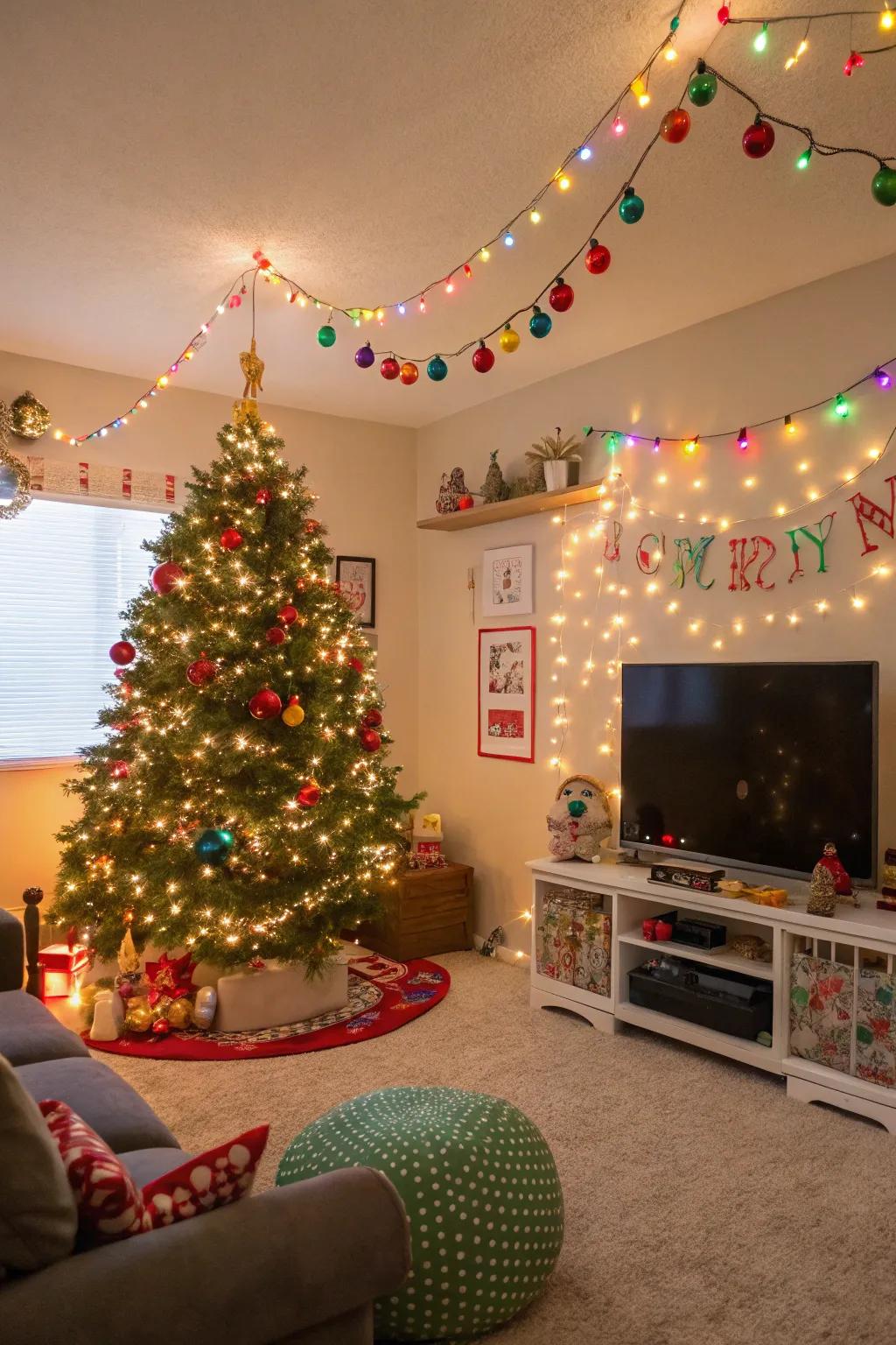 Venture into a fantastical dreamscape with playful Christmas decorations.