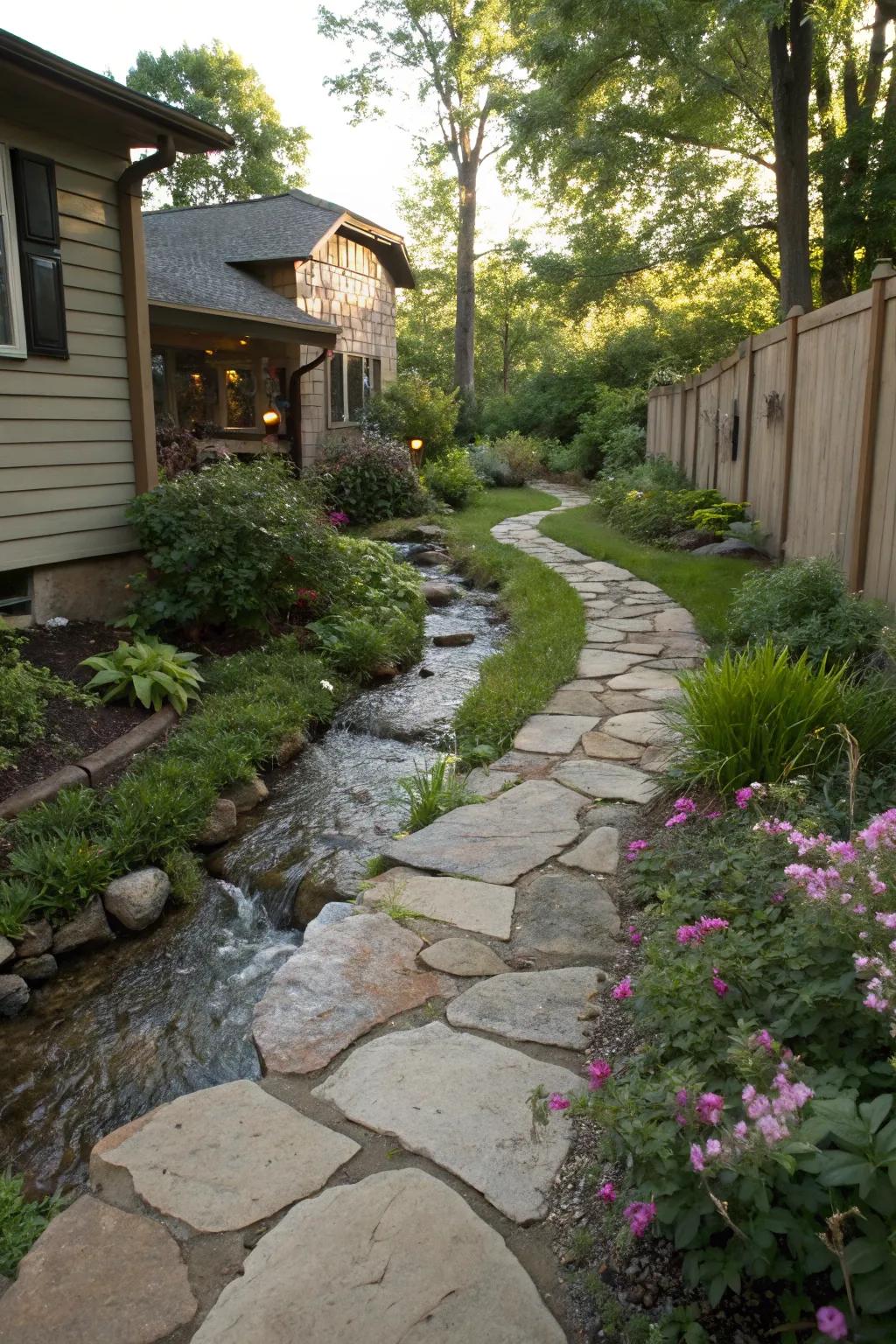 Pathways provide structure and invite you to explore your creekside landscape.