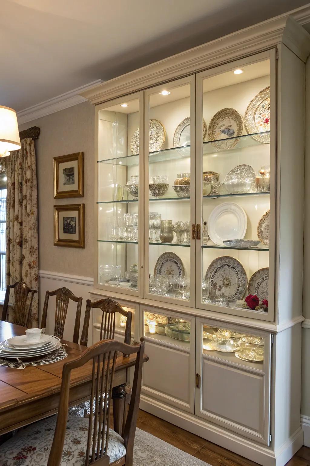 Display cabinets highlight your most cherished items, adding character to your dining space.