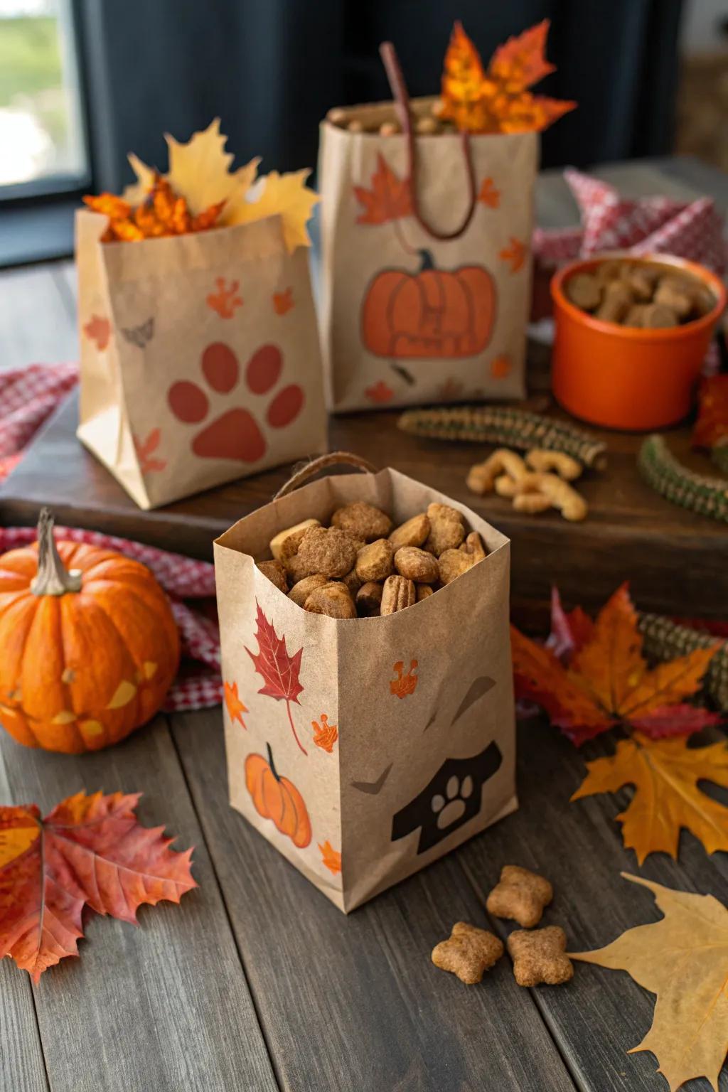 Seasonal gift packages showcasing fall-themed treats.