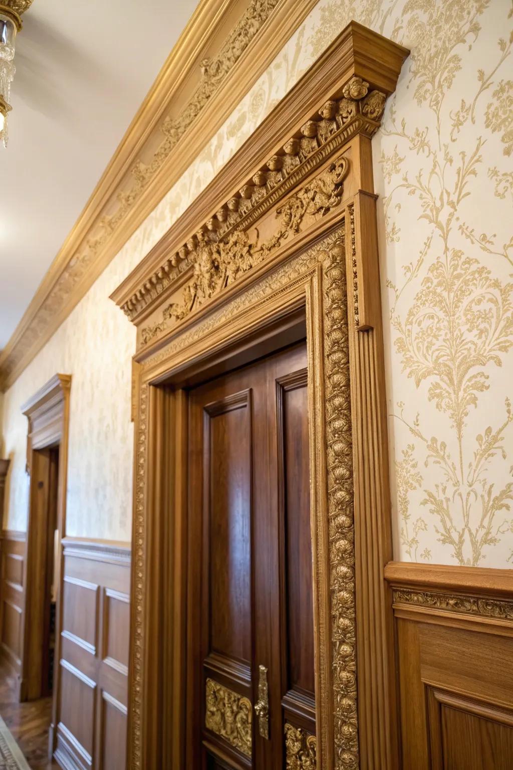 Intricate mouldings on door trim add vintage charm to a classic interior.