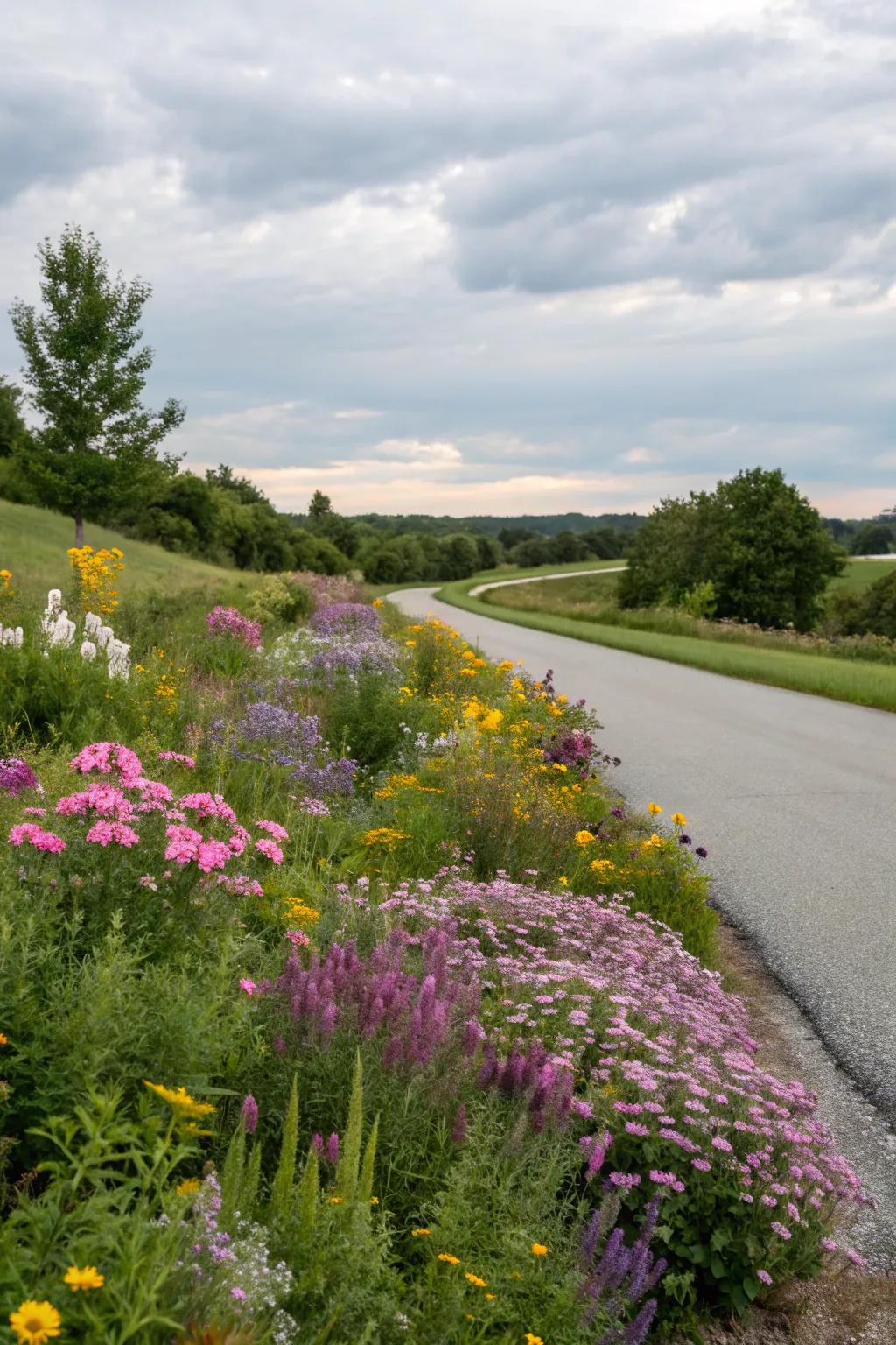A wildflower haven bestows an innate allure upon the driveway.