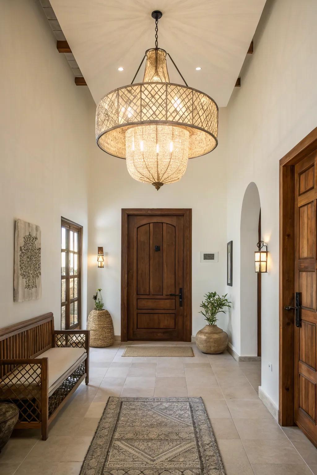 Statement lighting illuminates and elevates entryway decor.