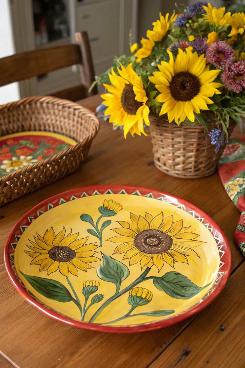 Sunflowers create a bold, vibrant statement on your plates.