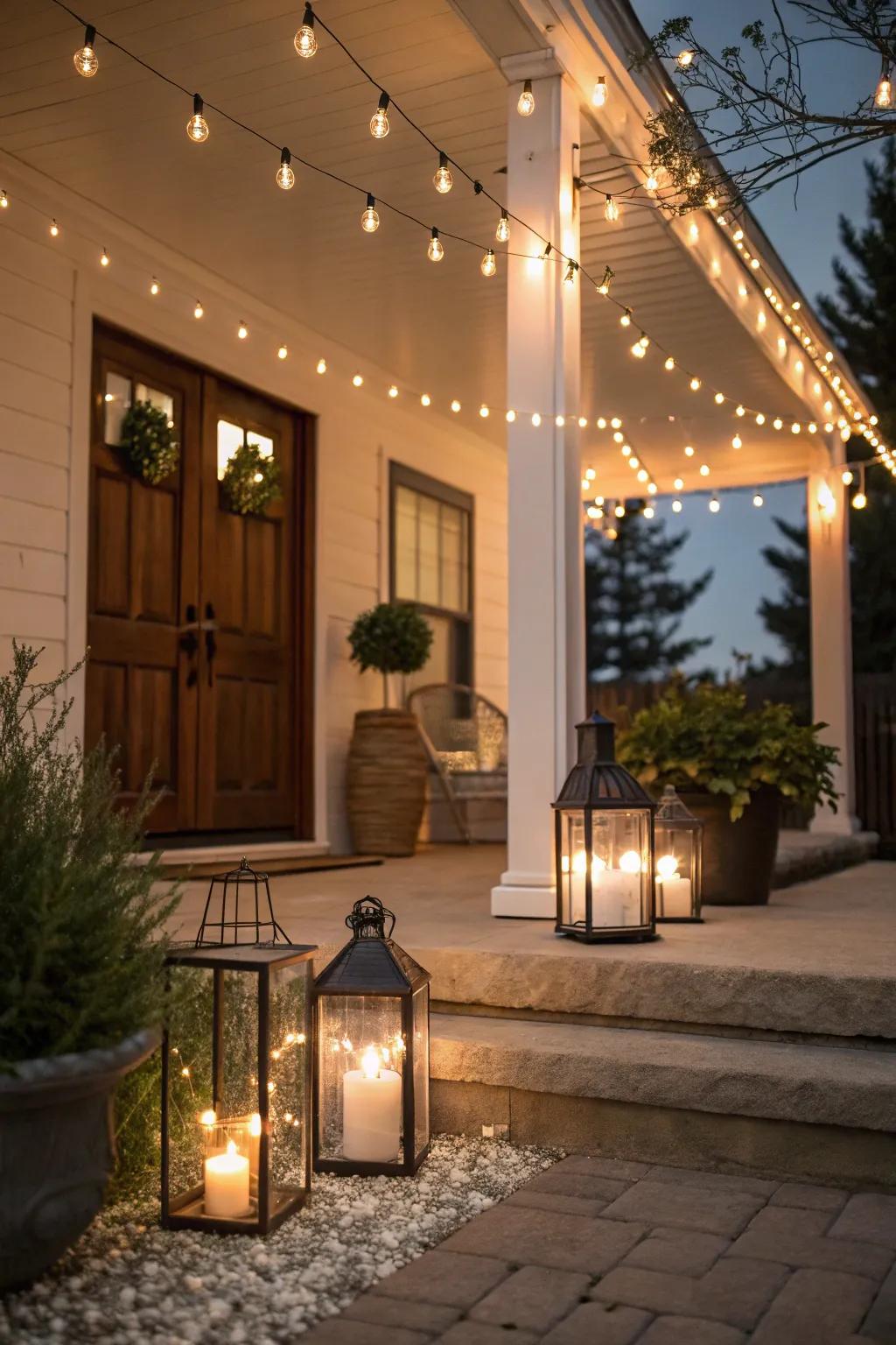 Ambient lighting transforms your porch into a cozy evening retreat.