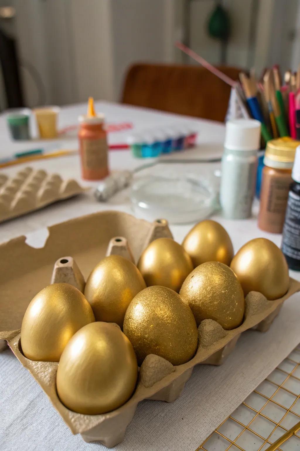 Craft your own golden eggs with simple materials for a personal touch.