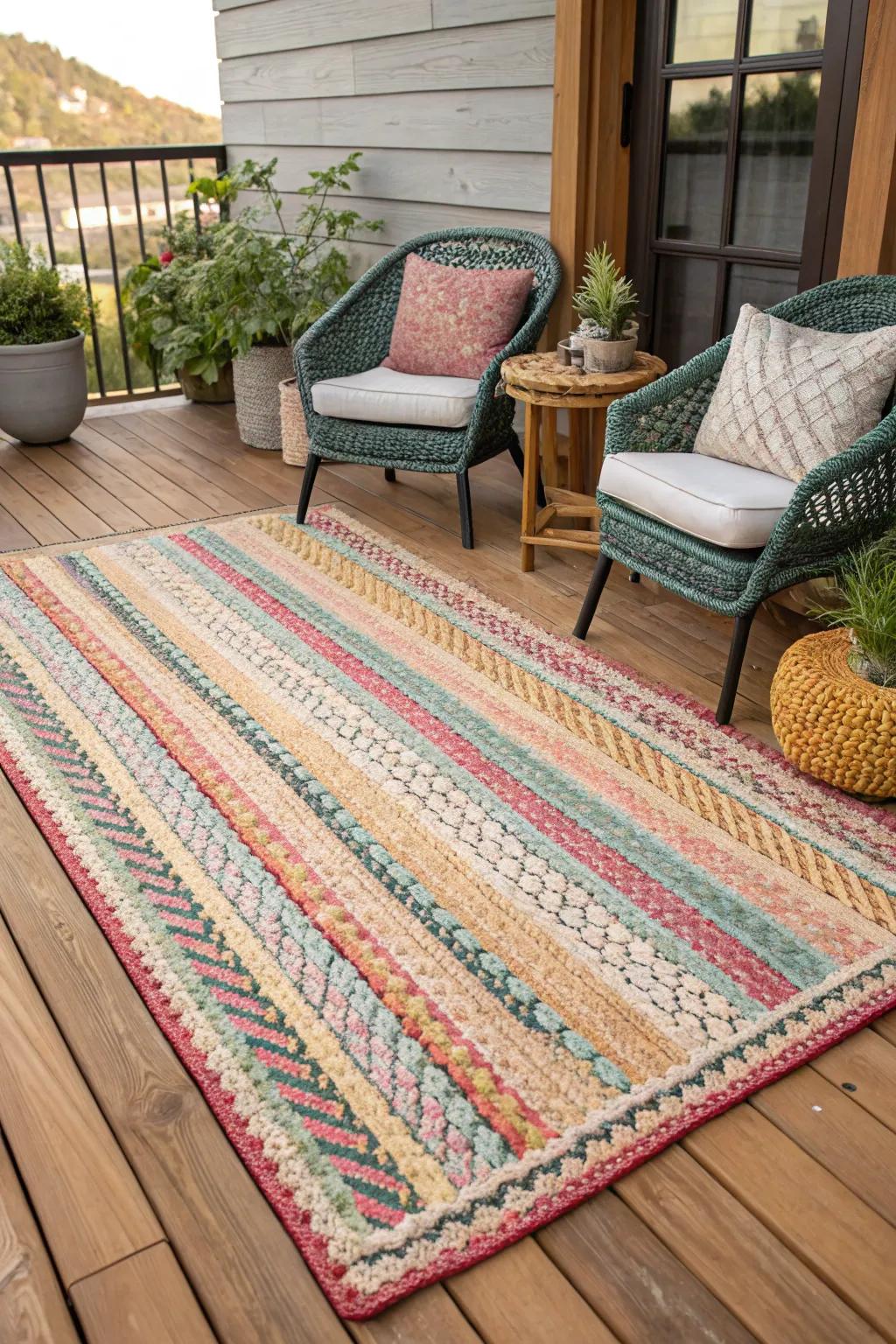Decorative rugs infuse warmth and style into your indoor patio.