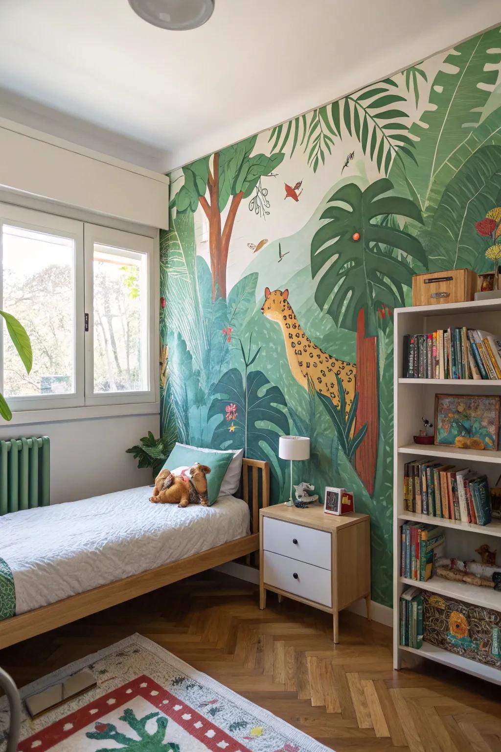 A wall mural that transports kids to an imaginative world.