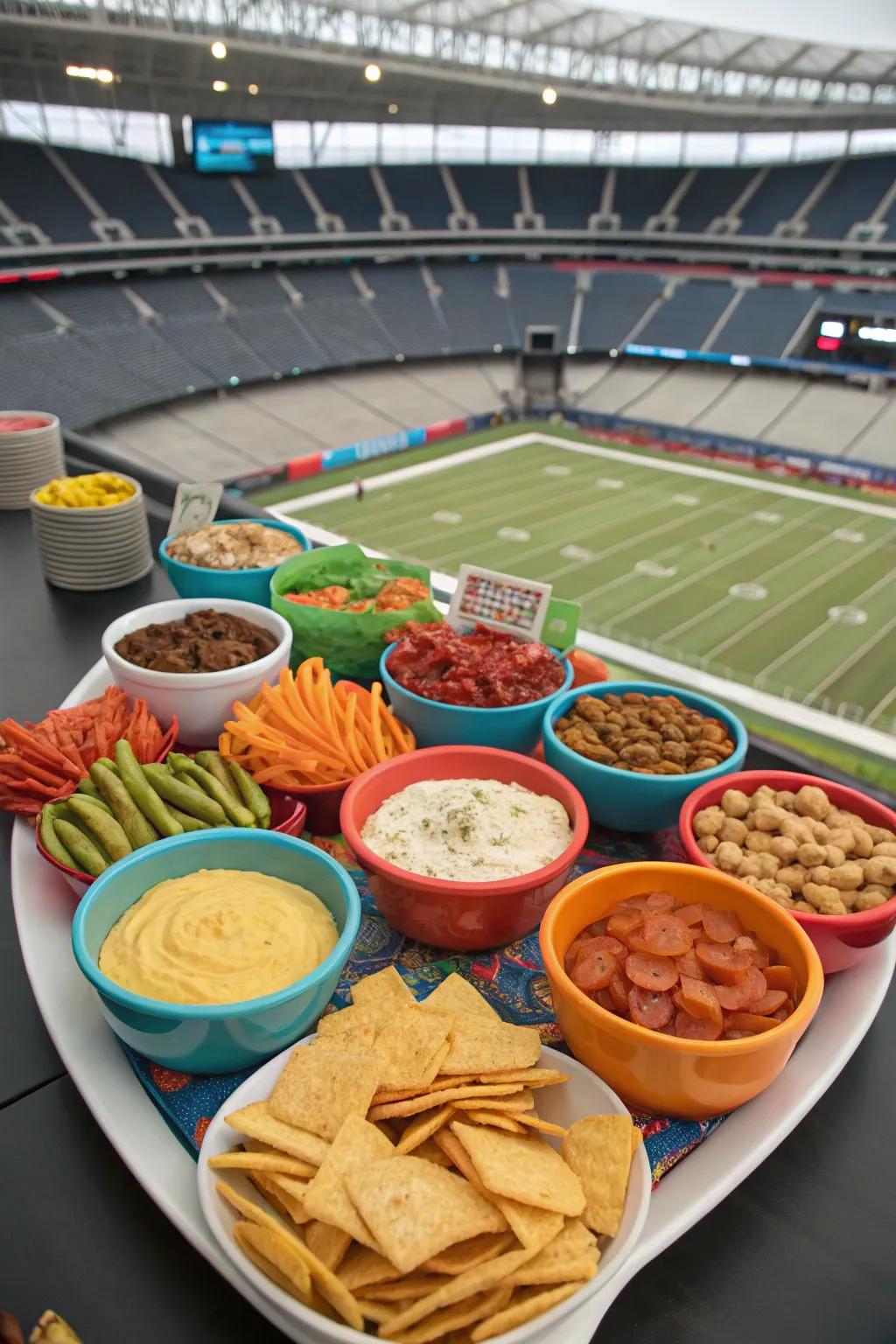 A snack stadium centerpiece offering tasty treats.