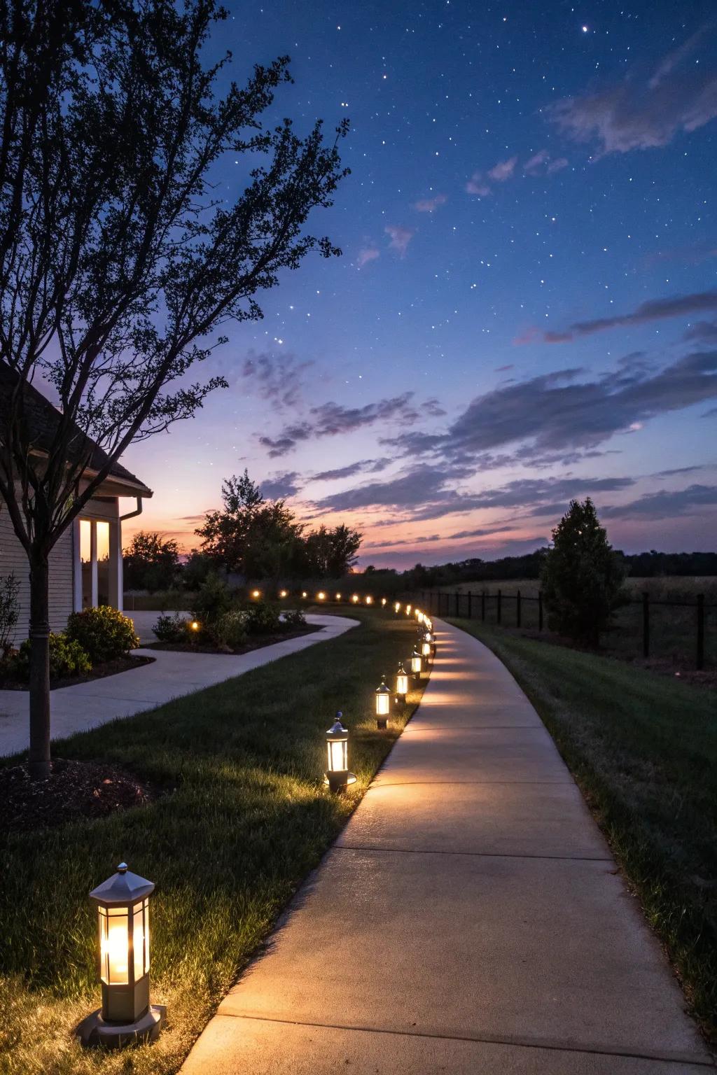 Pathway lighting creates a welcoming and safe driveway.