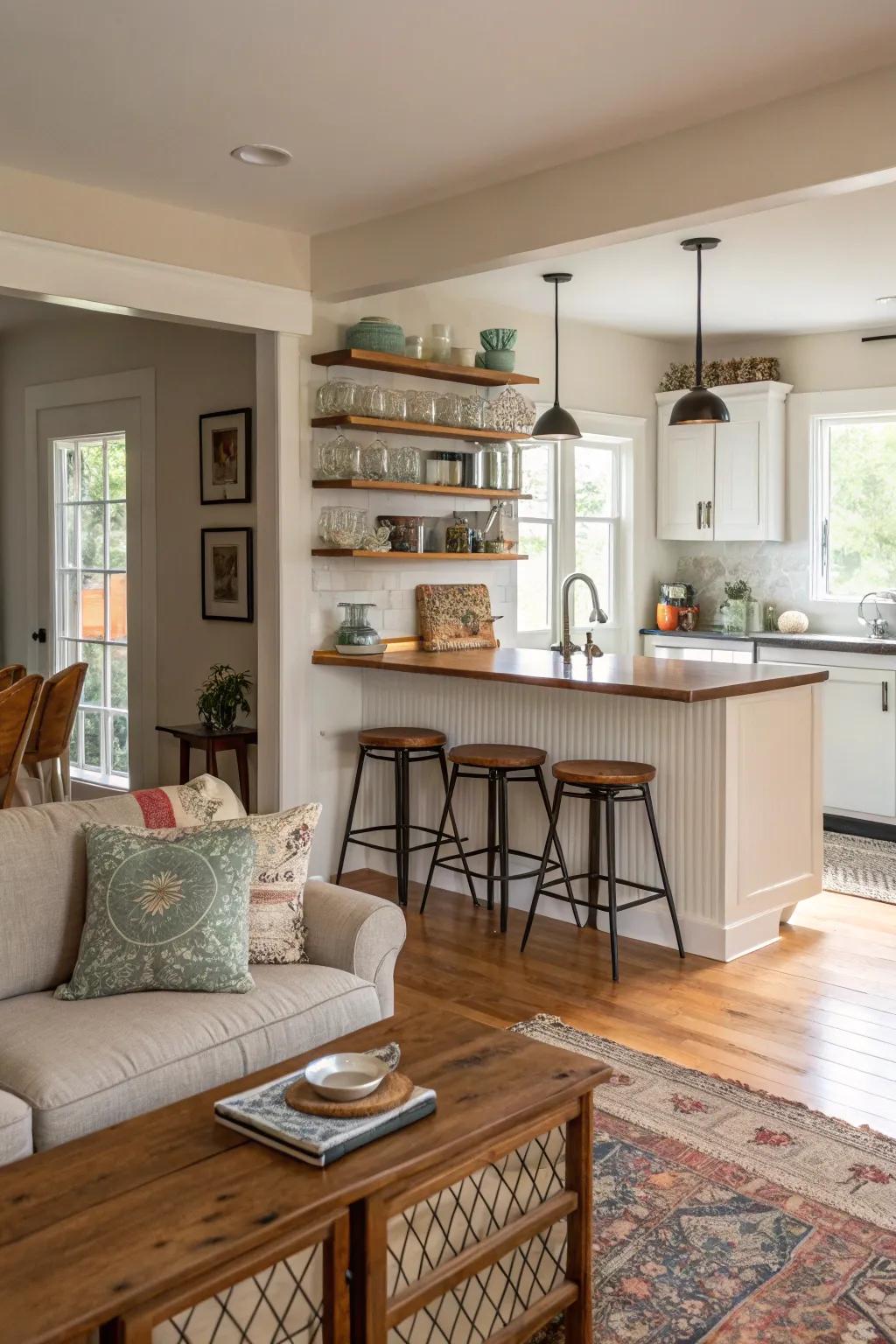 A multifunctional kitchen island enhances utility and style.