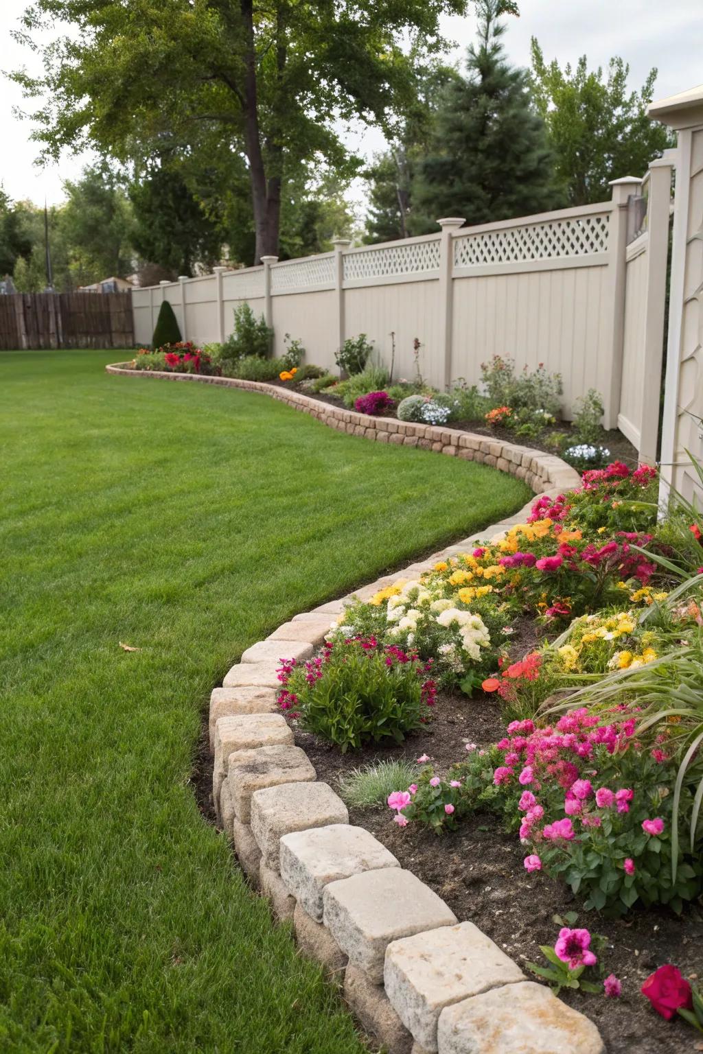 Defined stone edging for a neat and structured garden.