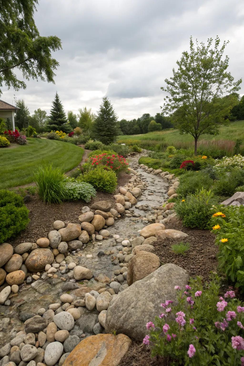 Enhance your garden's drainage with a beautiful dry creek bed.