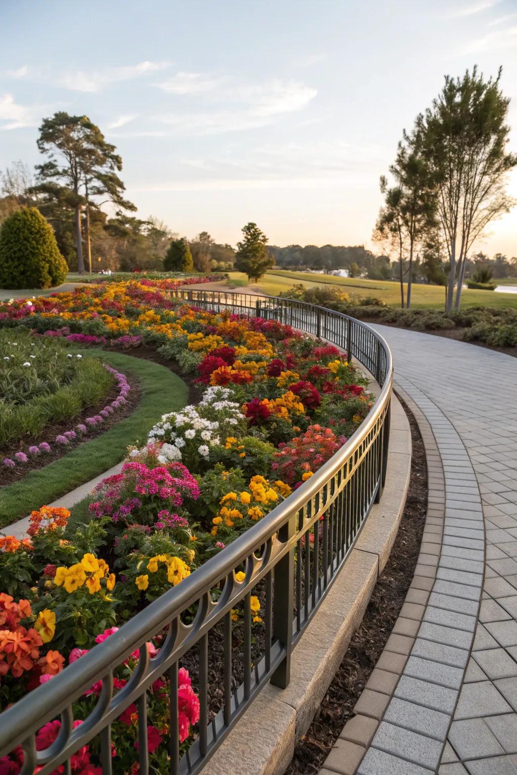 Curved metal edging brings elegance to garden designs.