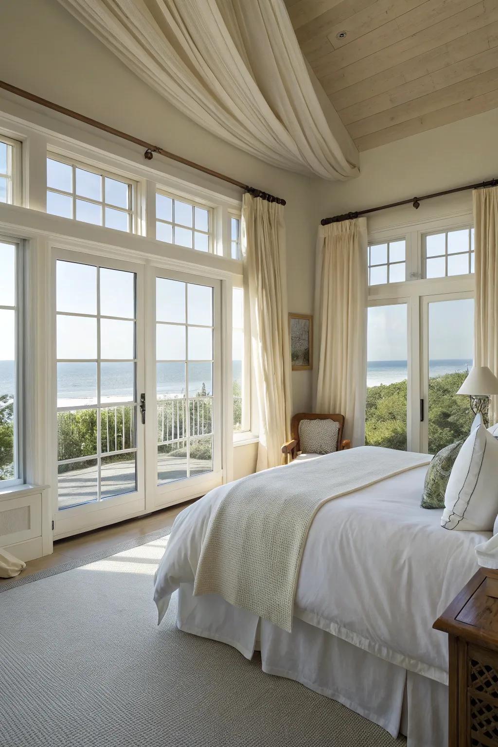 A bright master bedroom filled with natural light.