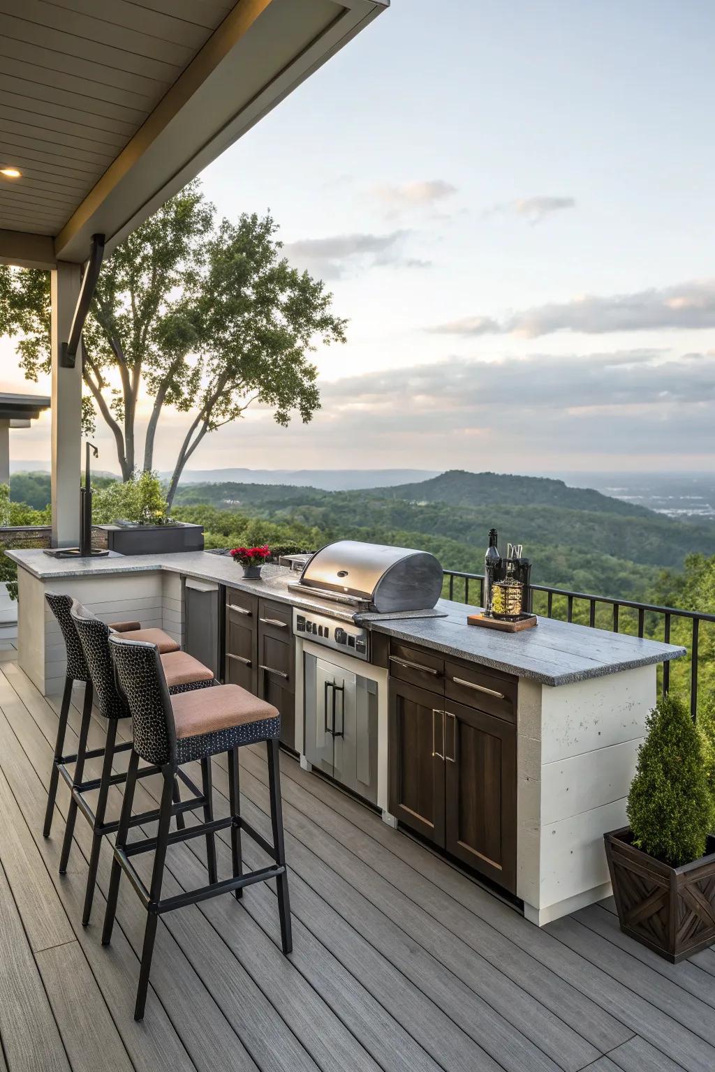 An outdoor kitchen that combines functionality with stunning views.