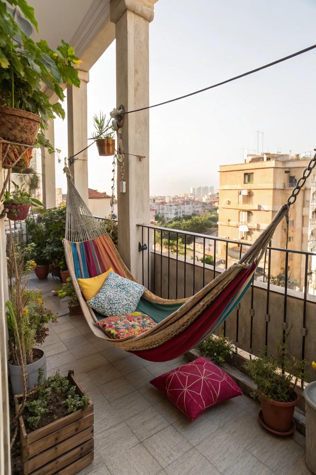 A hammock introduces relaxation to any small space.