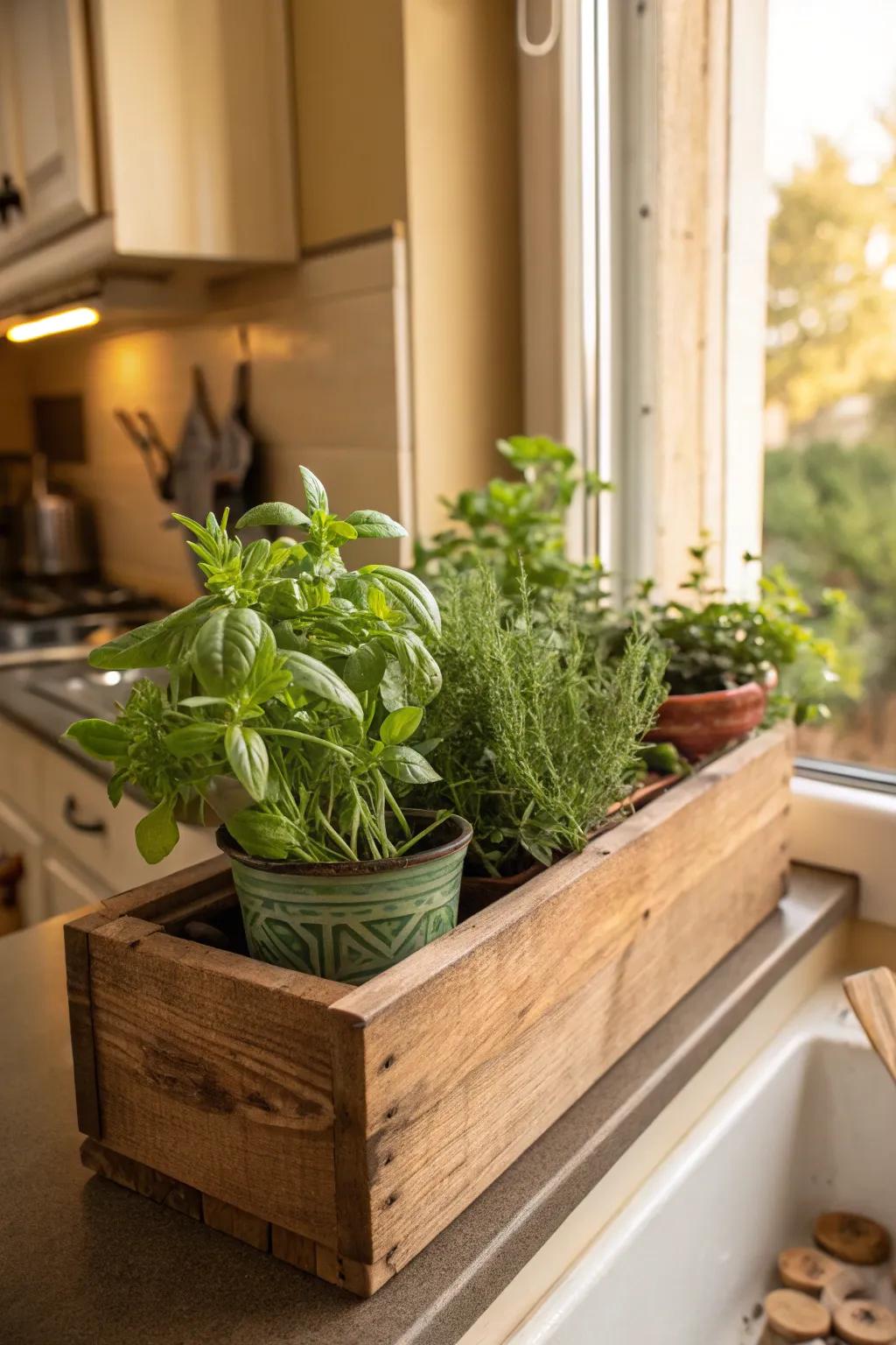 A utilitarian and aromatic bespoke herb cultivator for your mother's culinary adventures.