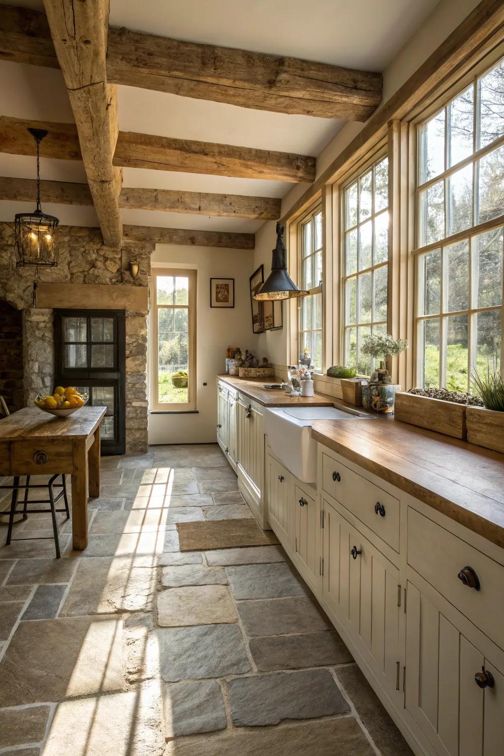 Natural stone floors offer rustic elegance and timeless appeal.