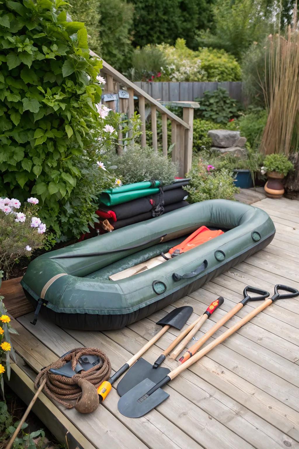 Deck storage keeps your raft out of sight and protected.