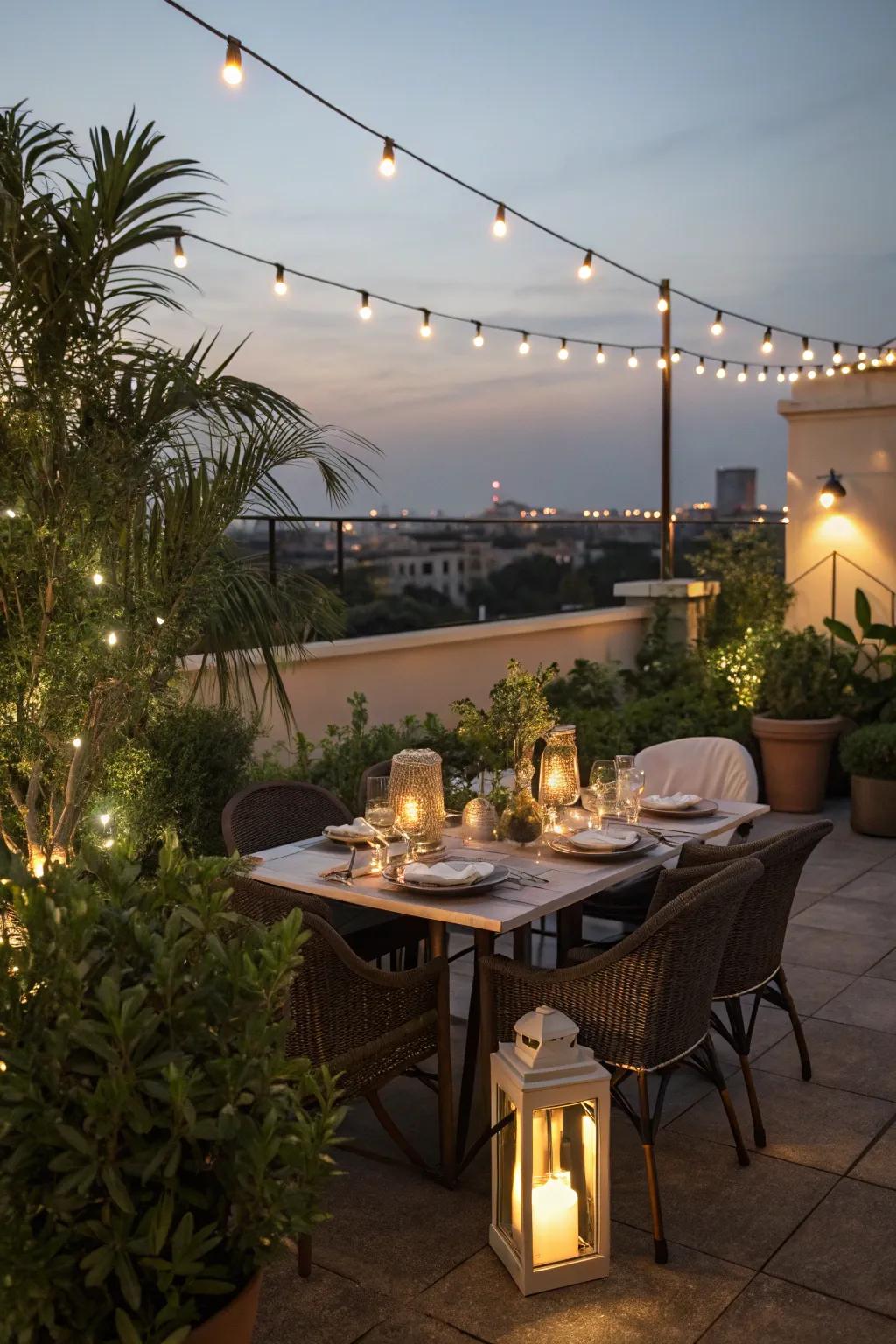 Dine under the stars with a rooftop dining setup.