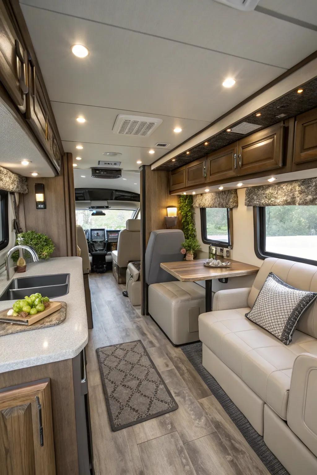 A practical and refined RV layout designed to maximize space.