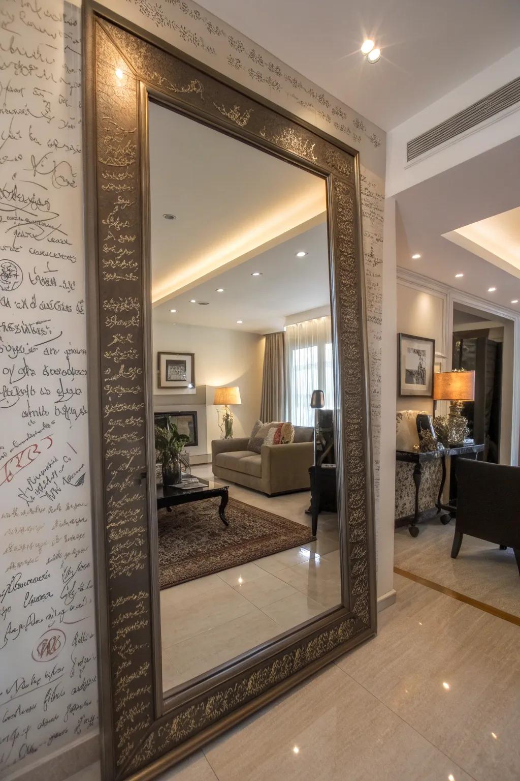 Mirrored sign-in boards add a touch of elegance and sophistication.