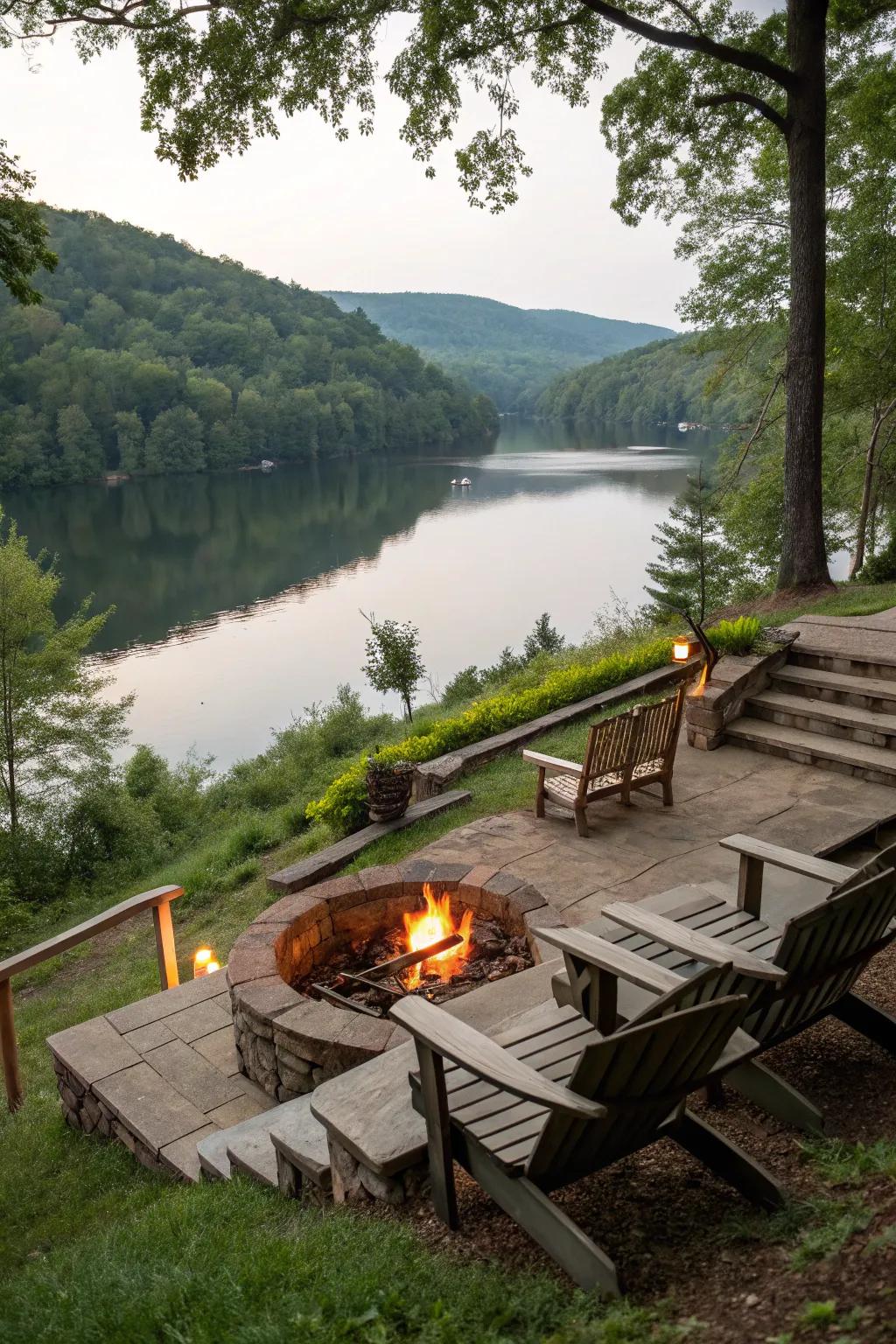 A peaceful lakeside seating area perfect for unwinding.