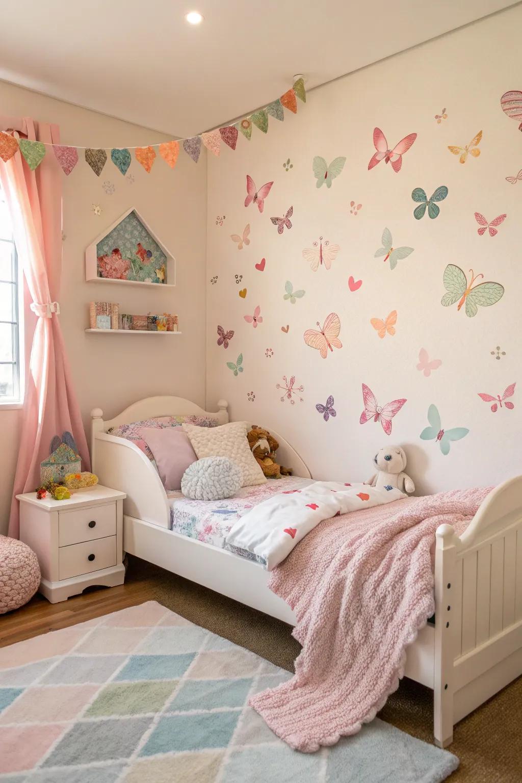 Butterfly wall decor adds a touch of nature and whimsy.