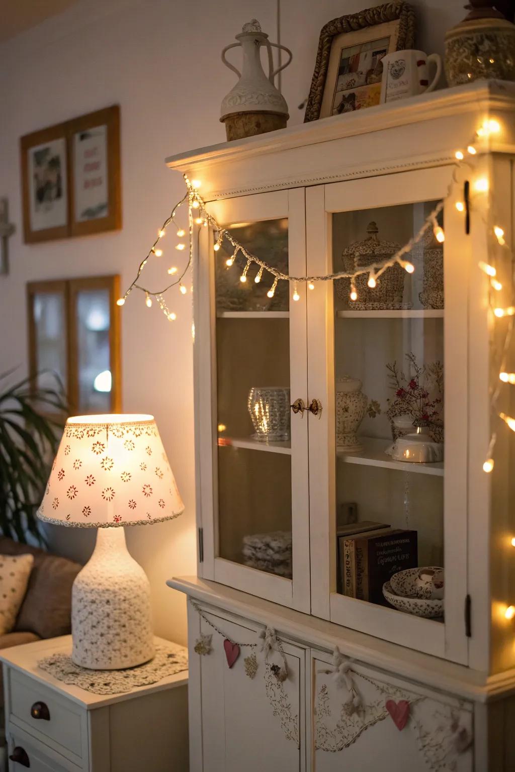 Decorative lights bring warmth and ambiance to the display.