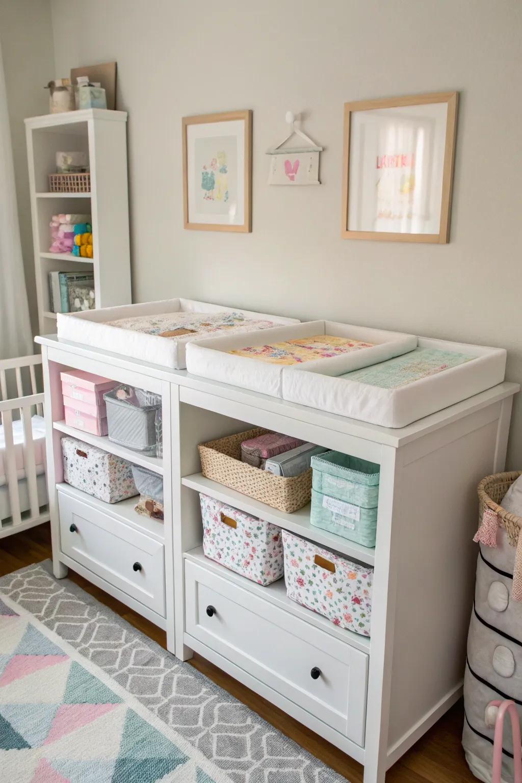 Multi-purpose furniture ensures the nursery remains well-organized and effective.