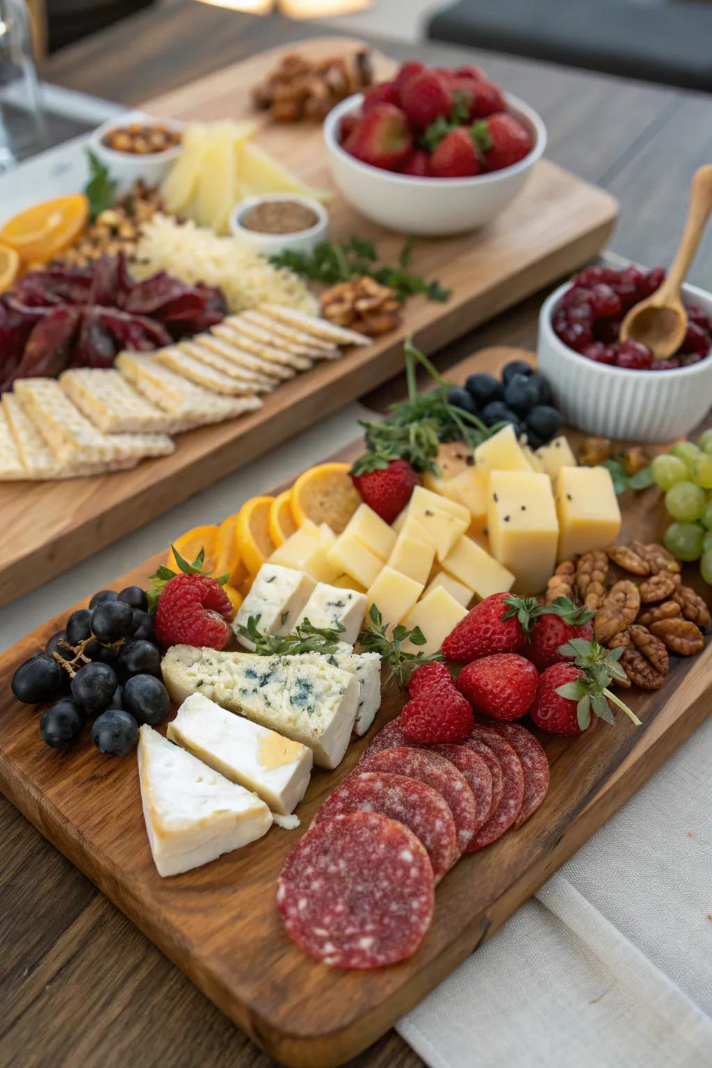 Serve up style with a wooden board charcuterie platter.