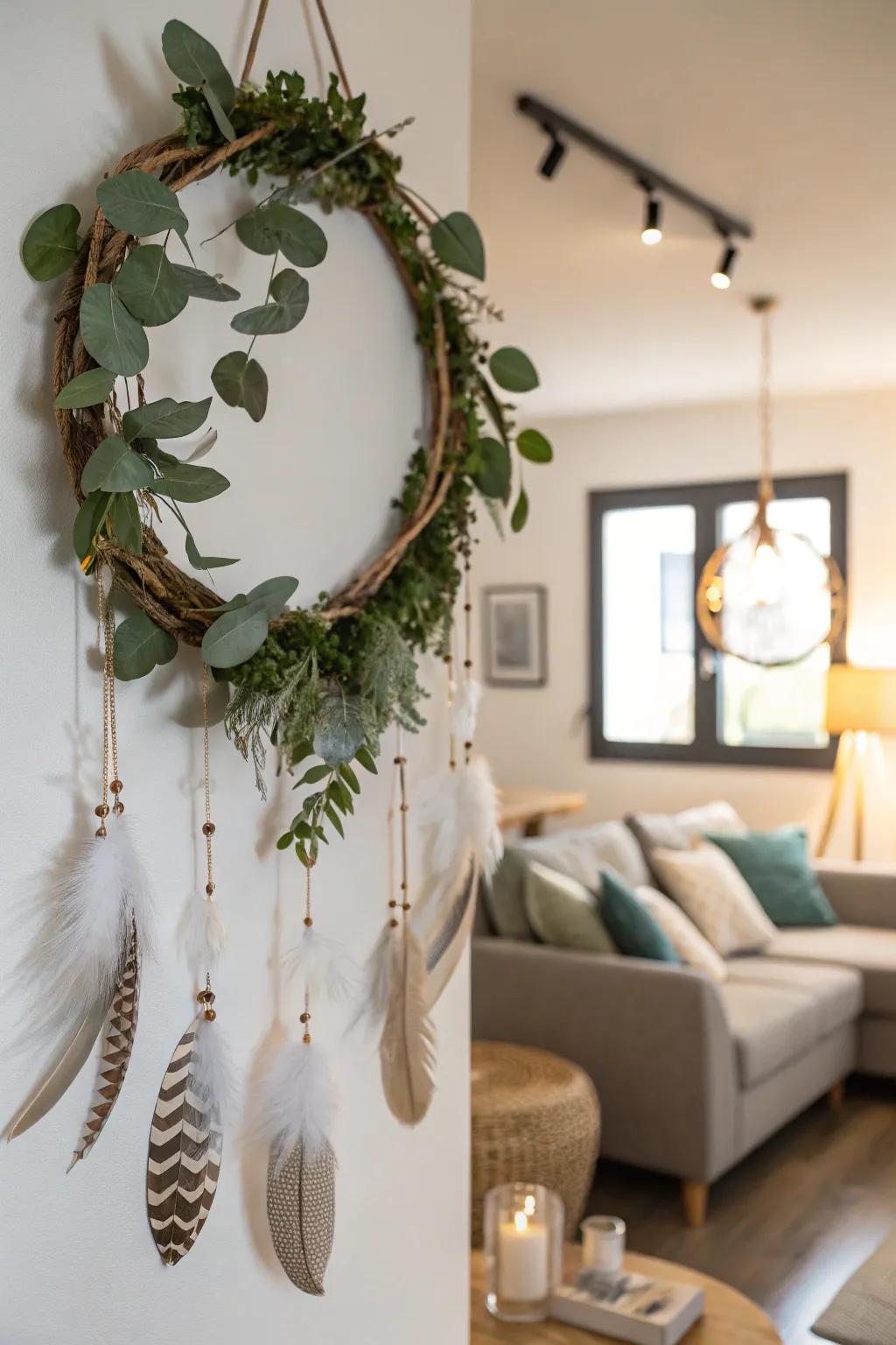 A wreath that channels a free spirit with natural elements.