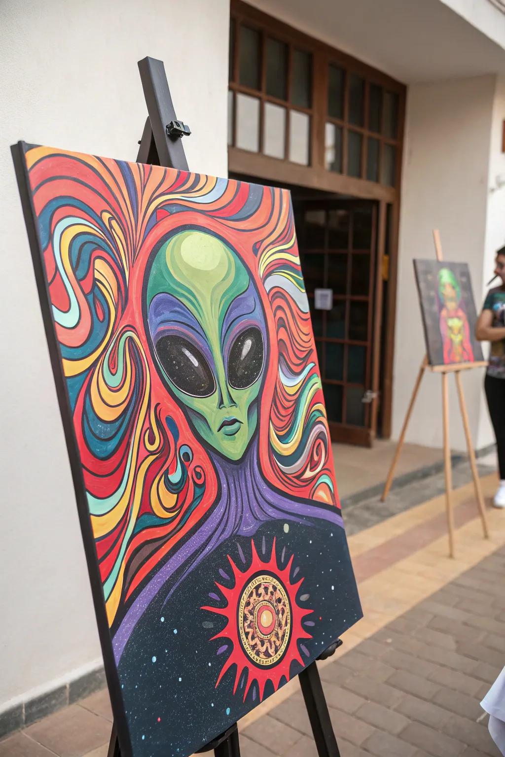 A psychedelic masterpiece that redefines conventional alien art with contemporary panache.